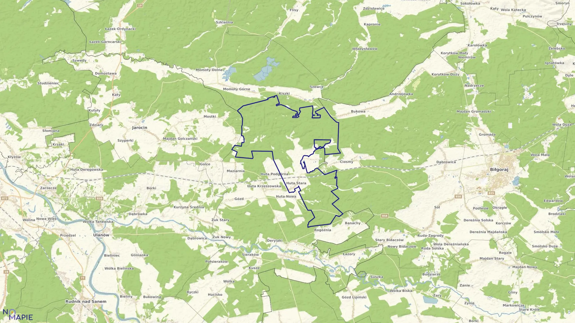 Mapa obrębu Huta Stara w gminie Harasiuki