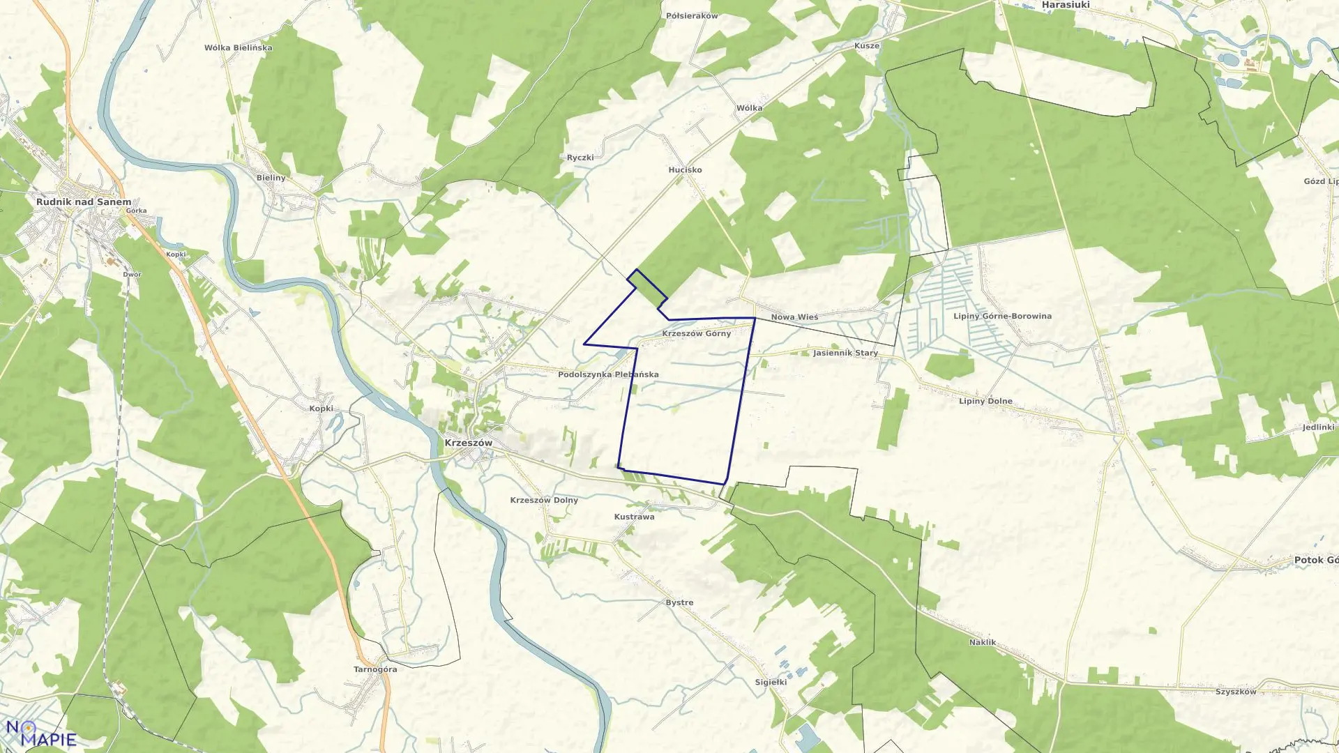 Mapa obrębu Krzeszów Górny w gminie Harasiuki