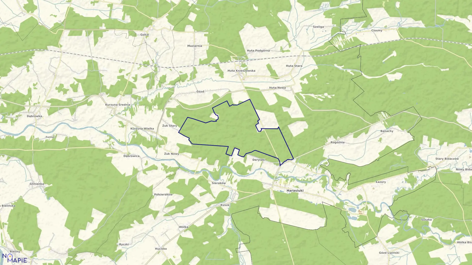 Mapa obrębu Las Uchodów w gminie Harasiuki