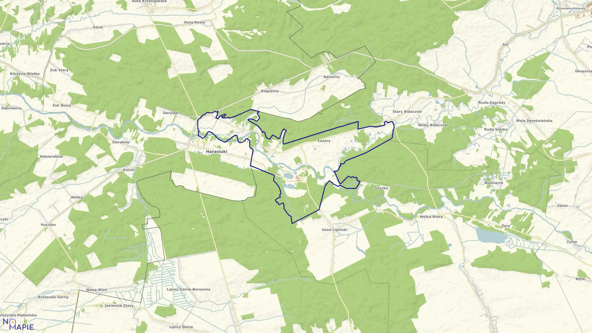 Mapa obrębu Łazory w gminie Harasiuki