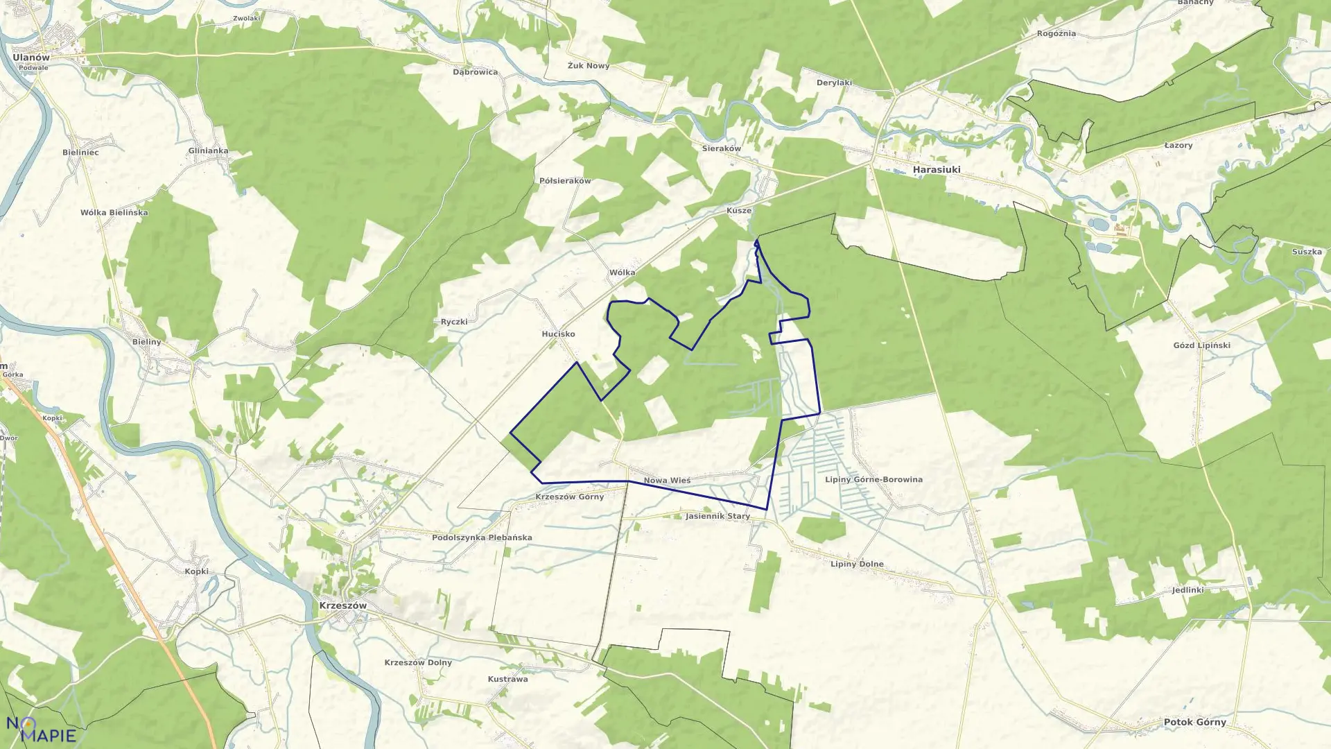 Mapa obrębu Nowa Wieś gm.Harasiuki w gminie Harasiuki