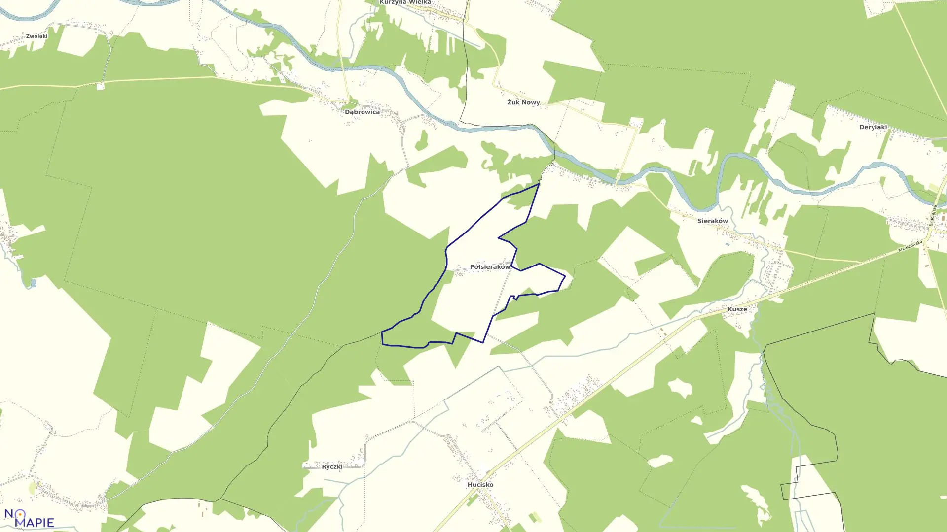 Mapa obrębu Półsieraków w gminie Harasiuki