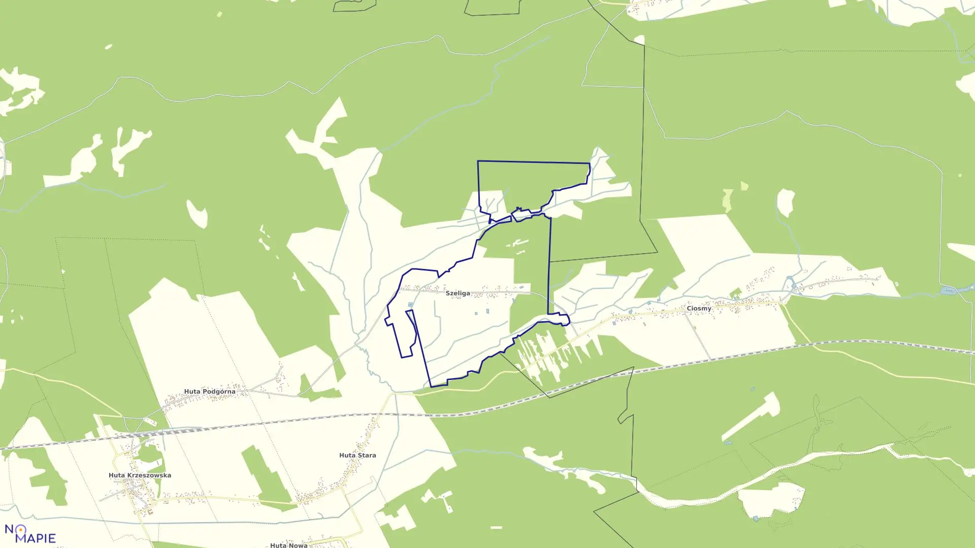 Mapa obrębu Szeliga w gminie Harasiuki